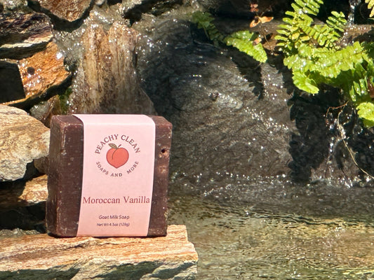 Moroccan Vanilla Goat Milk Soap from Peachy Clean Soaps and More LLC, creamy soap with vanilla scent and goat milk ingredients.
