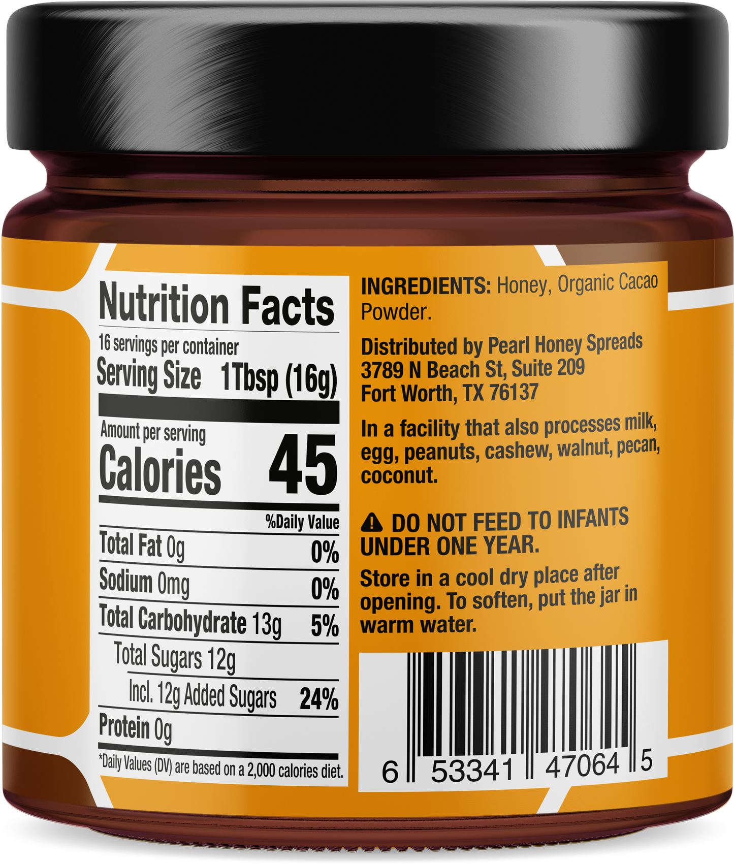 Creamed cacao honey from Pearl Honey Spreads, showing a jar of smooth, rich cacao-infused honey with a creamy texture.