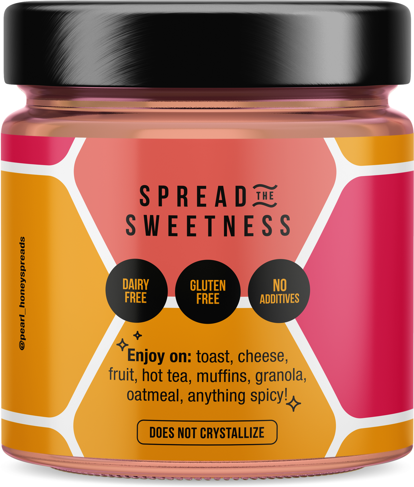 Creamed cinnamon honey from Pearl Honey Spreads, showing a jar of smooth, cinnamon-infused honey spread on a white background.