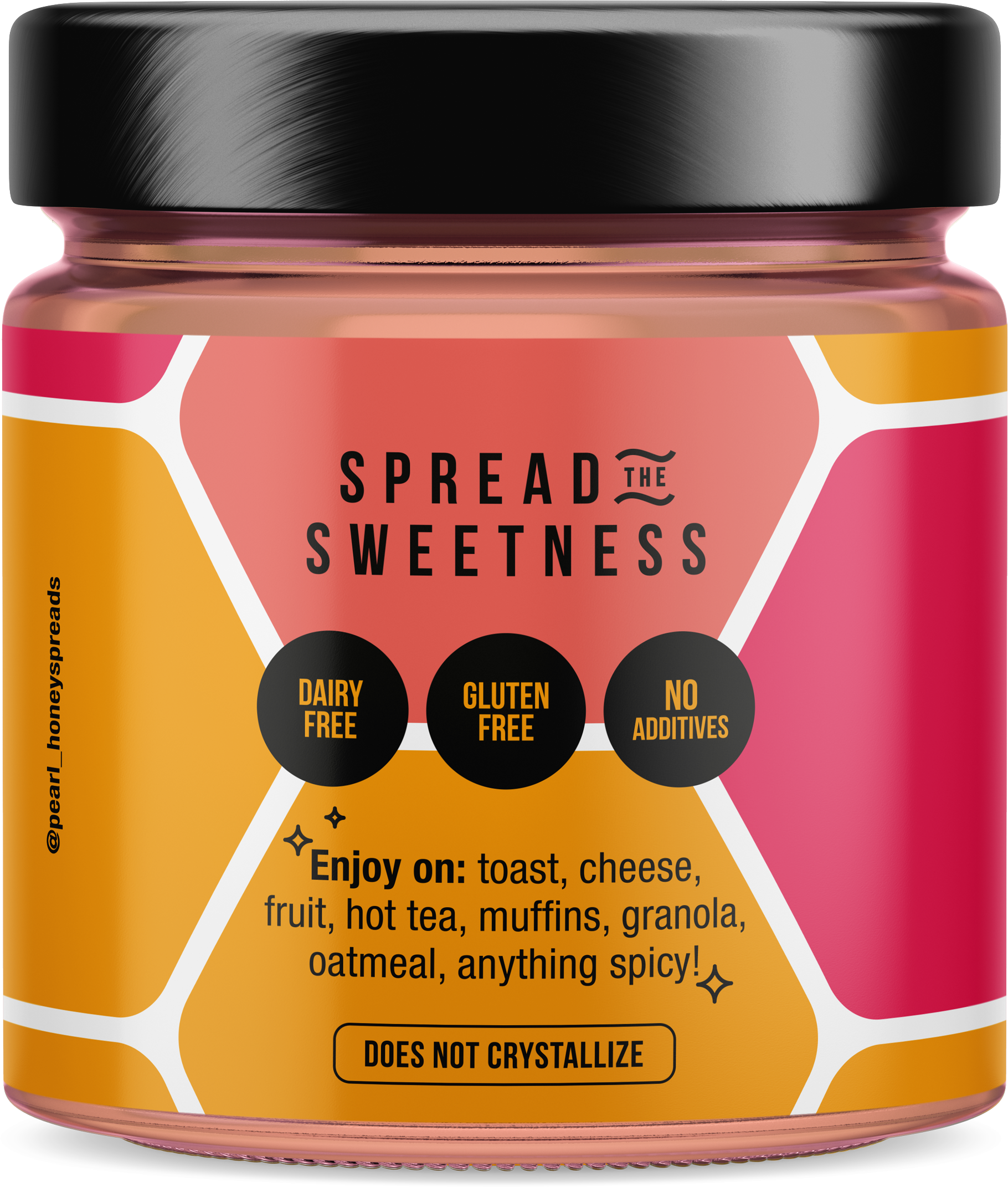 Creamed cinnamon honey from Pearl Honey Spreads, showing a jar of smooth, cinnamon-infused honey spread on a white background.