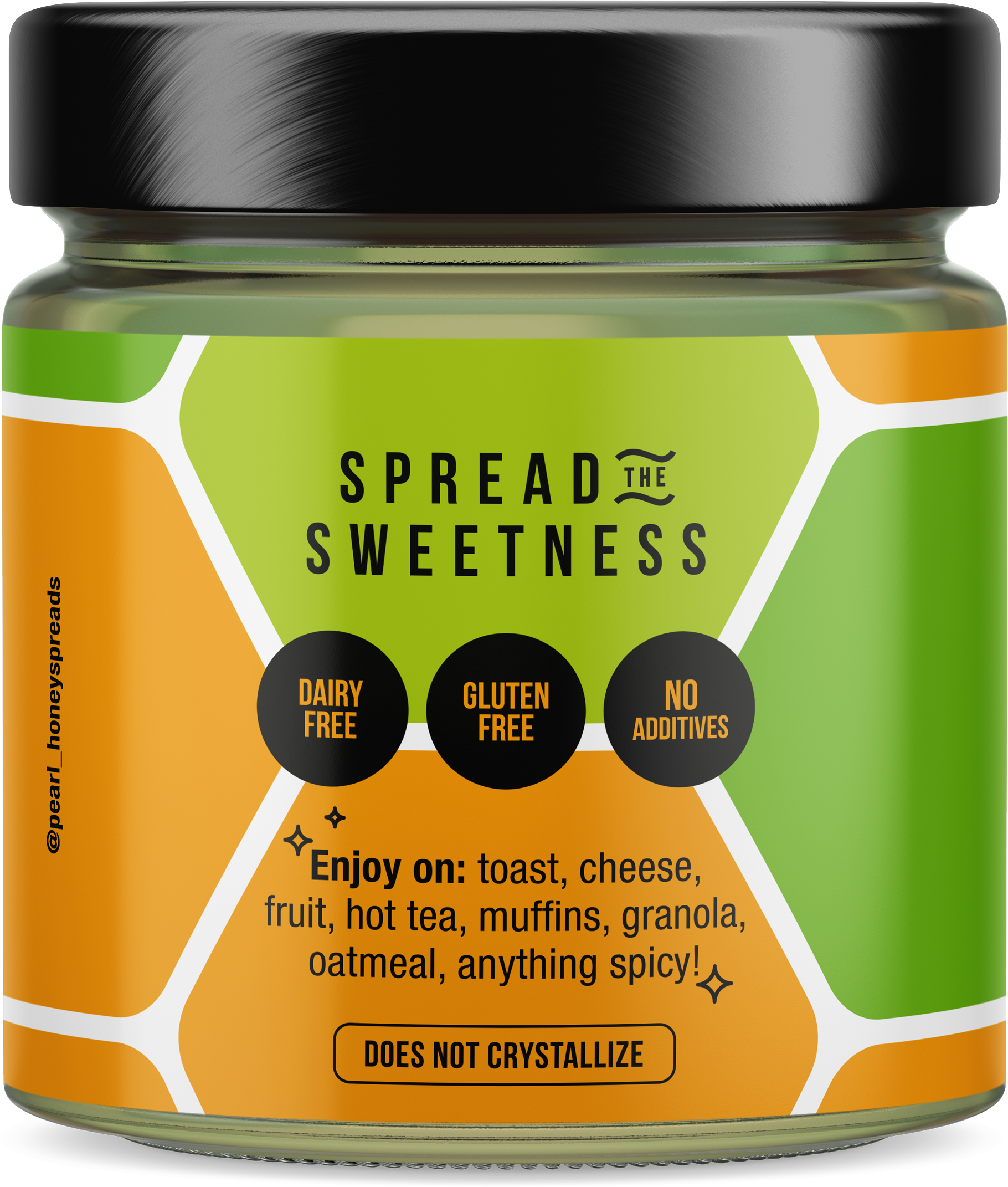 Creamed honey with matcha green tea from Pearl Honey Spreads, showing a jar of vibrant green matcha-infused honey.