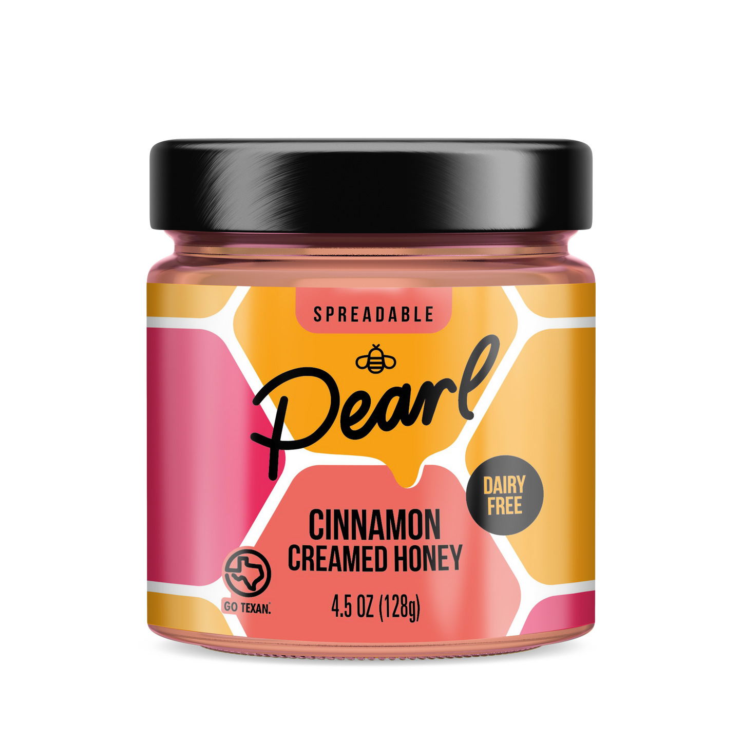 Three jars of Pearl Honey Spreads Variety 3 Pack with different flavors on a spice rack display.