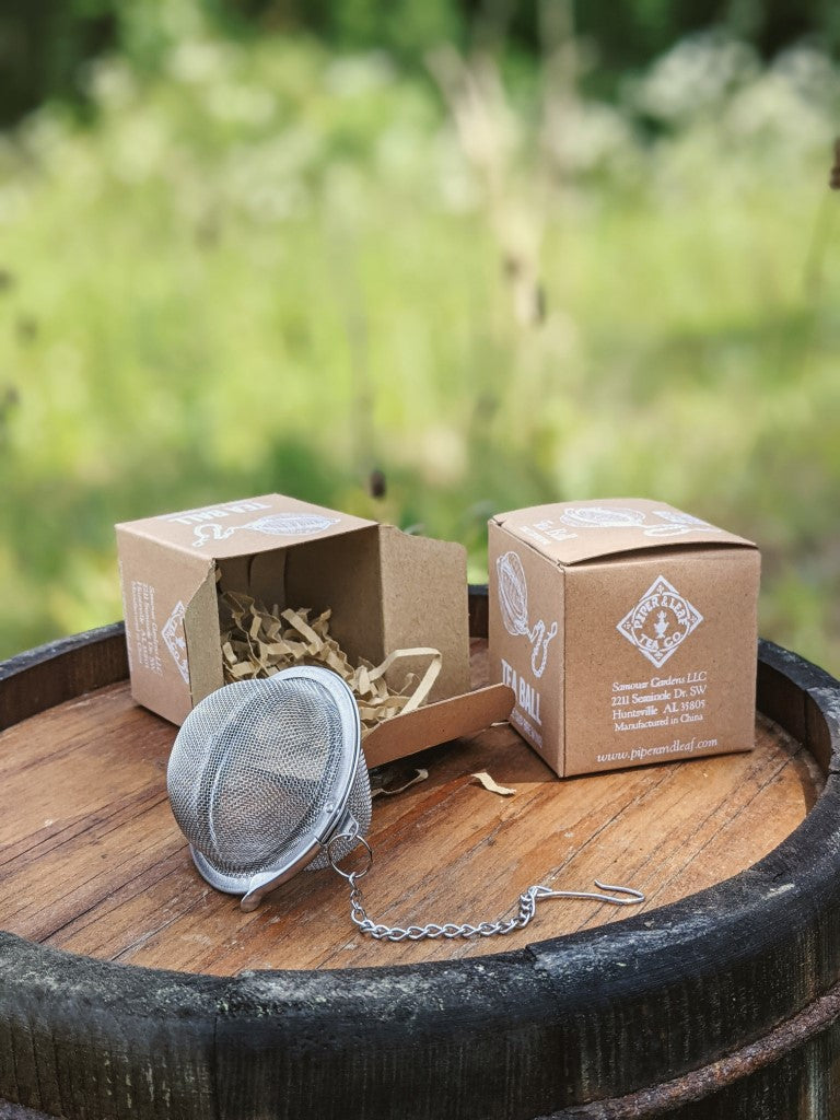 Piper Tea Ball from Piper and Leaf Tea Co., a stainless steel tea infuser for brewing loose leaf tea.
