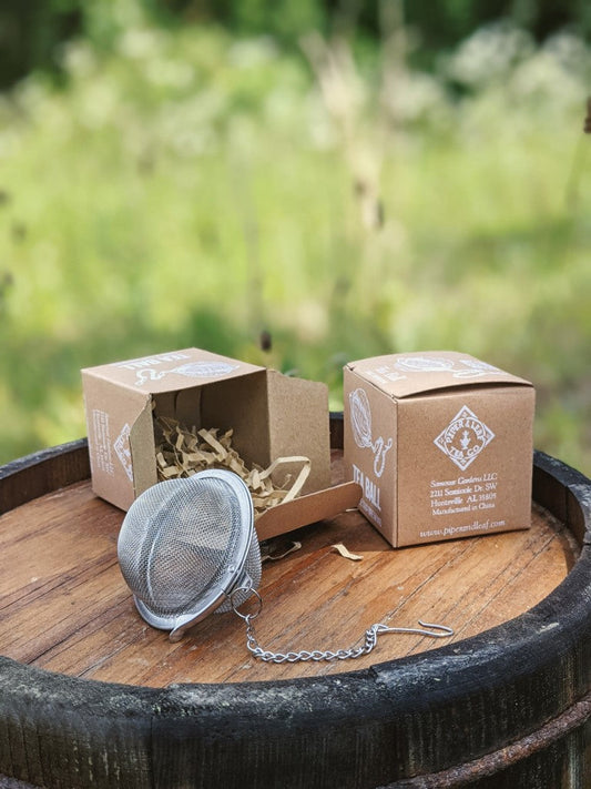 Piper Tea Ball from Piper and Leaf Tea Co., a stainless steel tea infuser for brewing loose leaf tea.