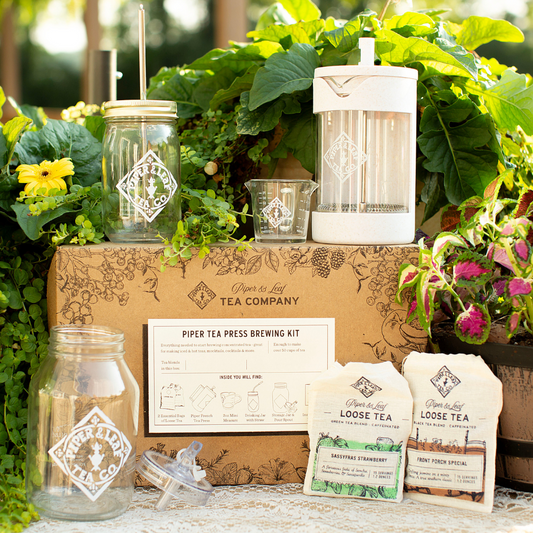Piper Press Brew Kit from Piper and Leaf Tea Co. featuring a classic design for tea brewing, ideal as a gift.
