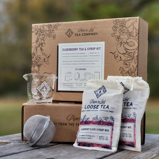 Elderberry Syrup Starter Brewing Kit from Piper and Leaf Tea Co., a gift set for making elderberry syrup at home.