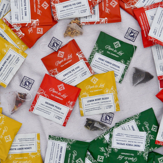 Bestselling blends tea bags by Piper and Leaf Tea Co., 50-count pack of assorted herbal and tea varieties in individual bags.