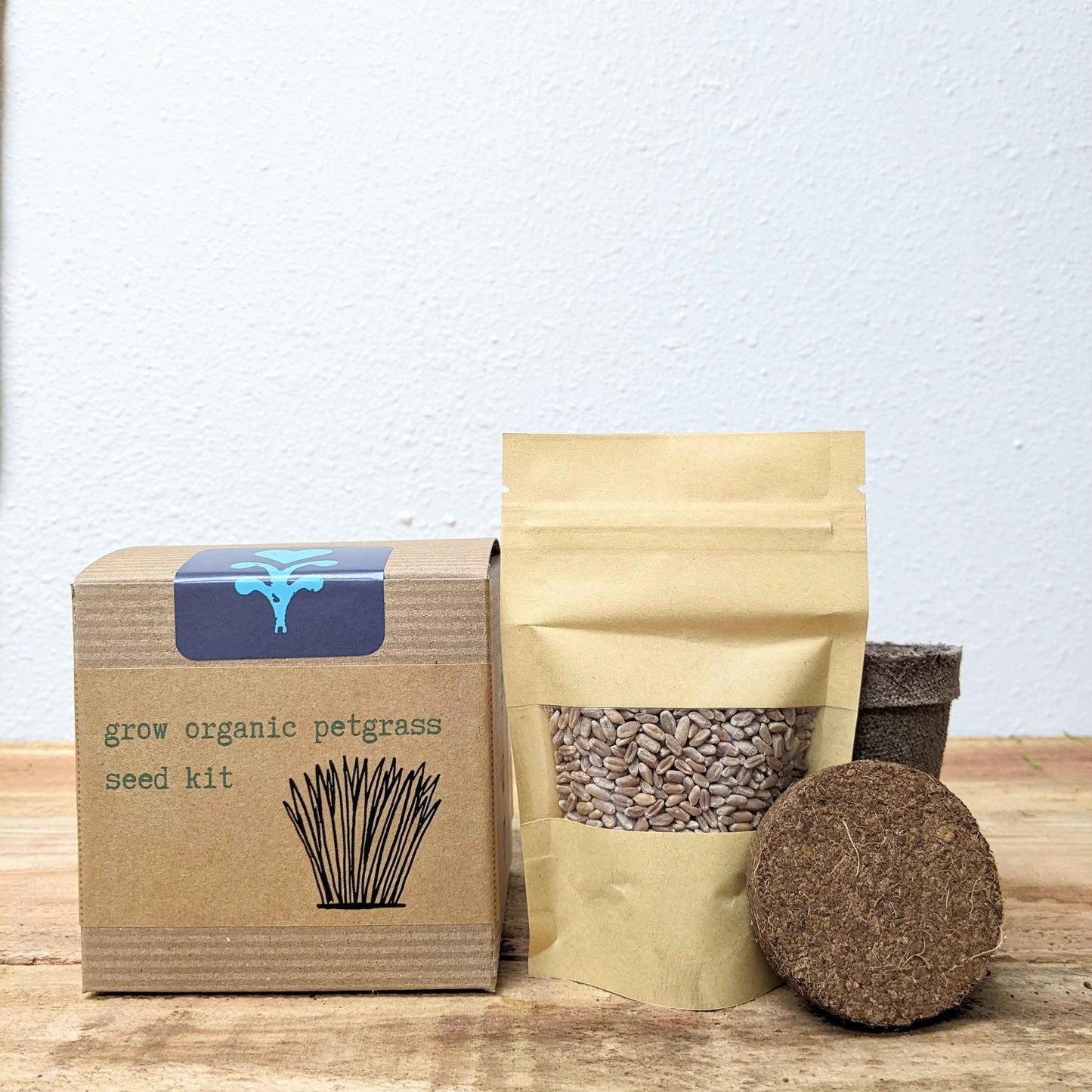 Organic Petgrass Grow Kit with sprouting seeds by Plantflix, showing lush green petgrass ready for pets to enjoy.