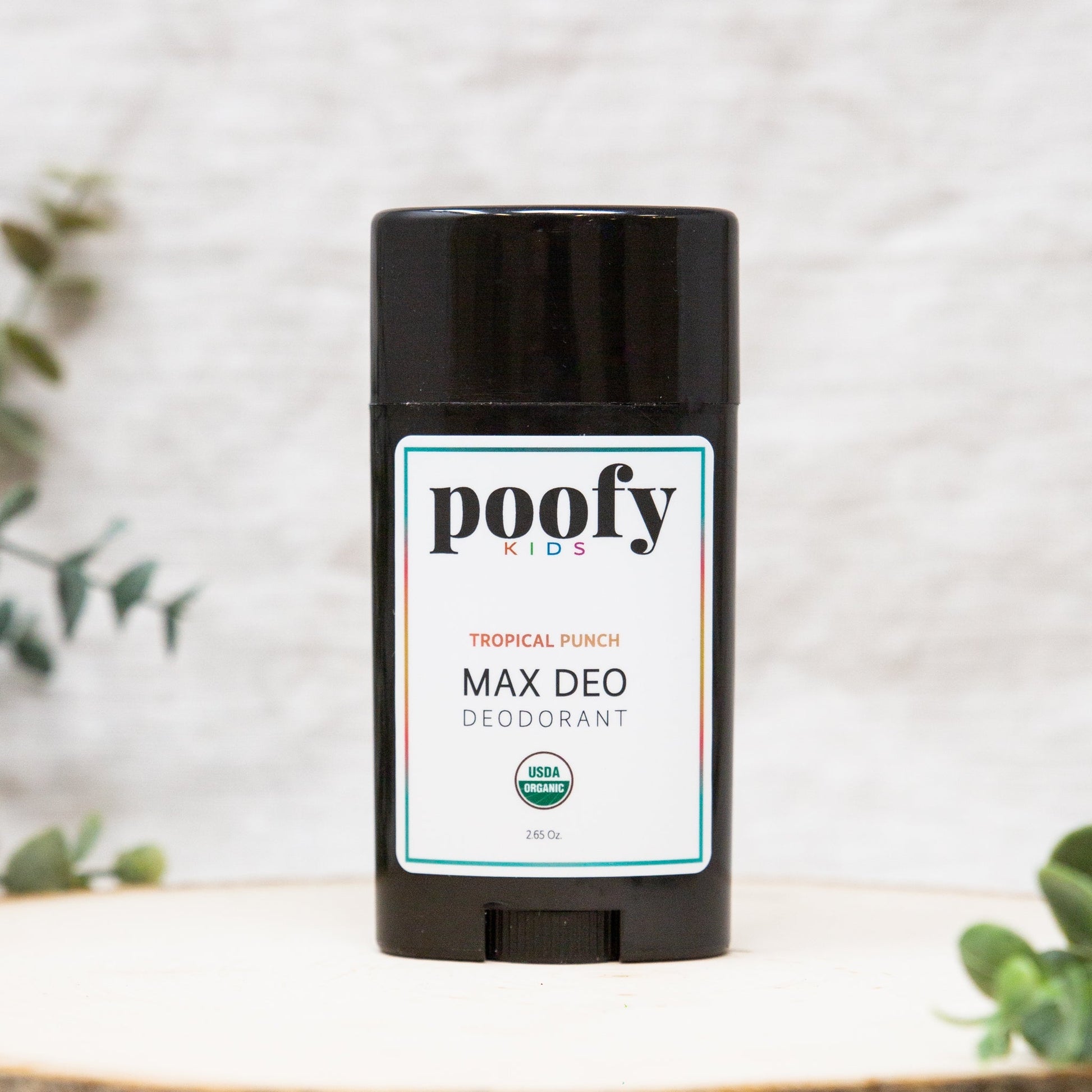 Poofy Organics MAX DEO Tropical Punch Kids Organic body deodorant stick with tropical punch scent and natural ingredients.