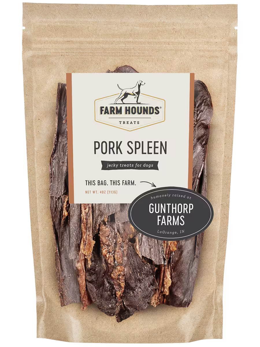 Fresh pork spleen, a farm Hounds organ meat, shown from the front, highlighting its texture and natural color.