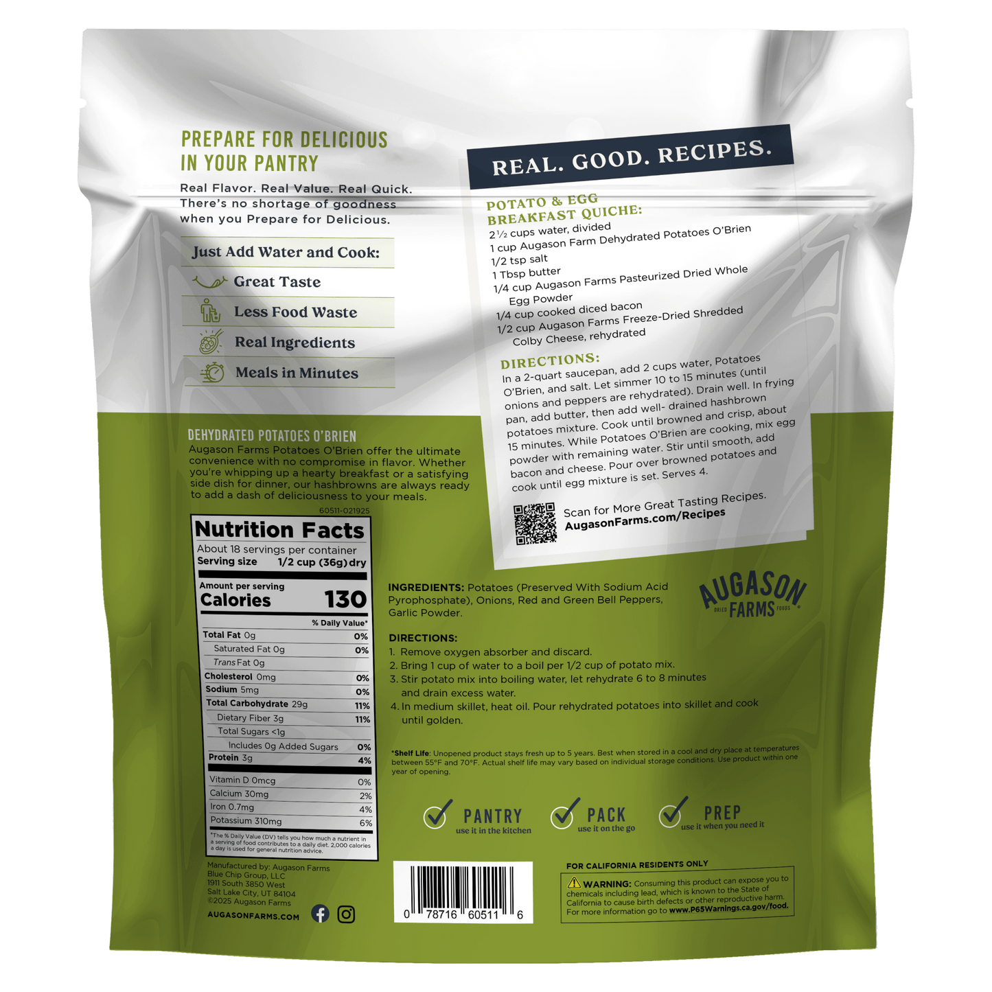 Potatoes O'Brien Family Size Pouch, 18 Servings - Blessings Grow Meadows