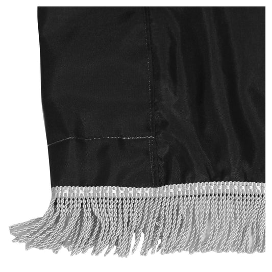 Indoor POW/MIA Flag by Flagman of America with fringe, designed for display or parade use, featuring the POW/MIA emblem and colors.