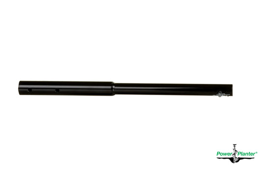 The 16" Heavy Auger Duty Extender by Power Planter Augers is a black, cylindrical steel tool for use with Heavy Duty and Tree Auger planting tools. It features a smooth finish and the Power Planter logo appears in the bottom right corner.