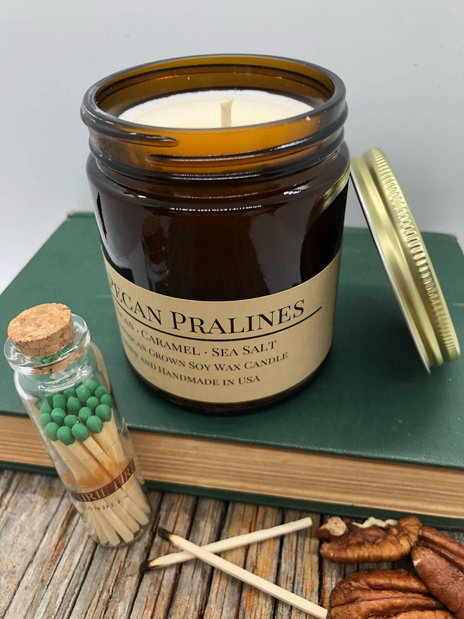 Pecan Pralines Soy Wax Candle | 9 oz Amber Apothecary Jar - Blessings Grow Meadows