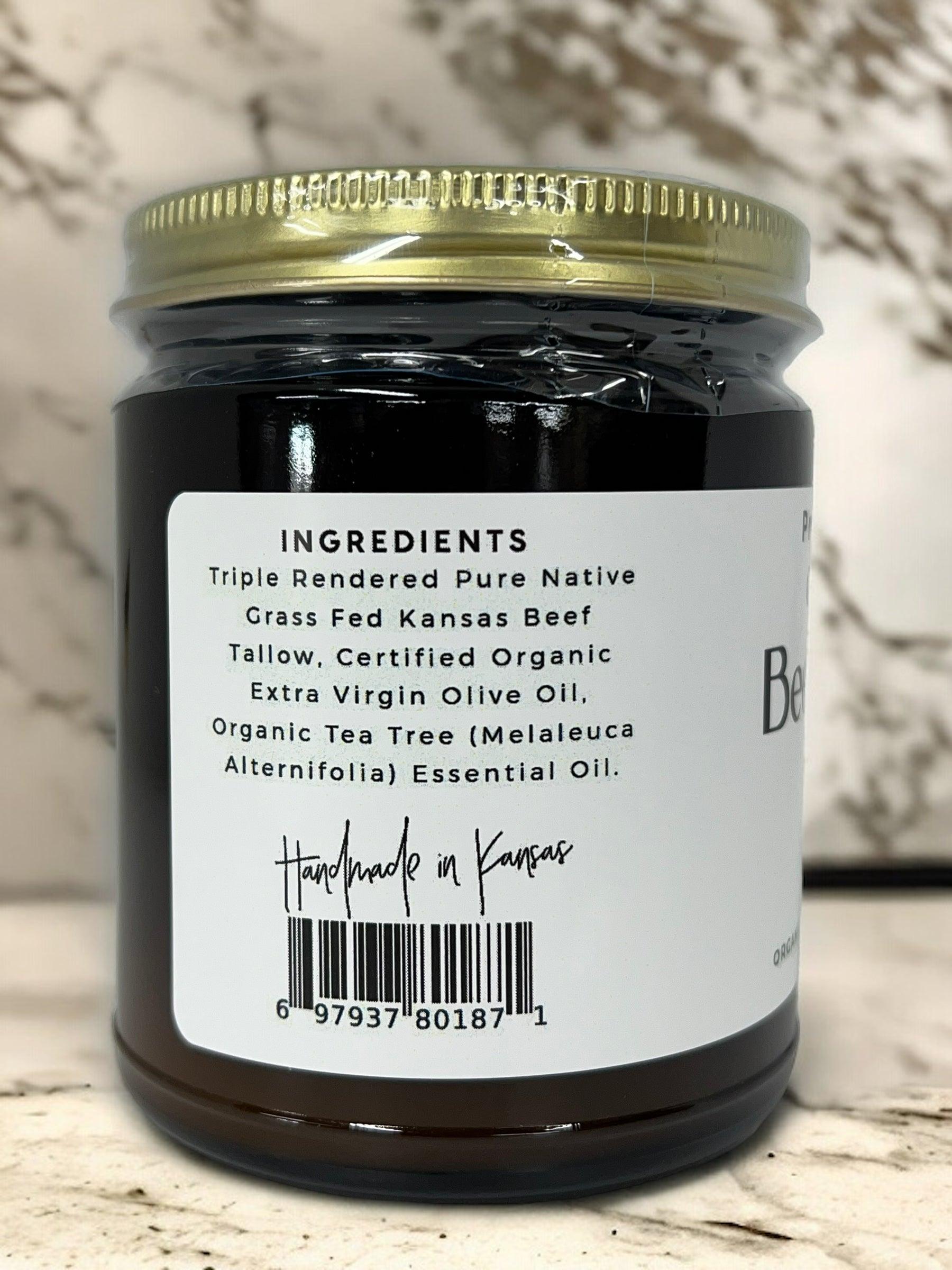 Beef Tallow Balm from Prairie Fire Tallow, 2 oz, organic grass-fed, fragrance-free moisturizer for healthy skin.