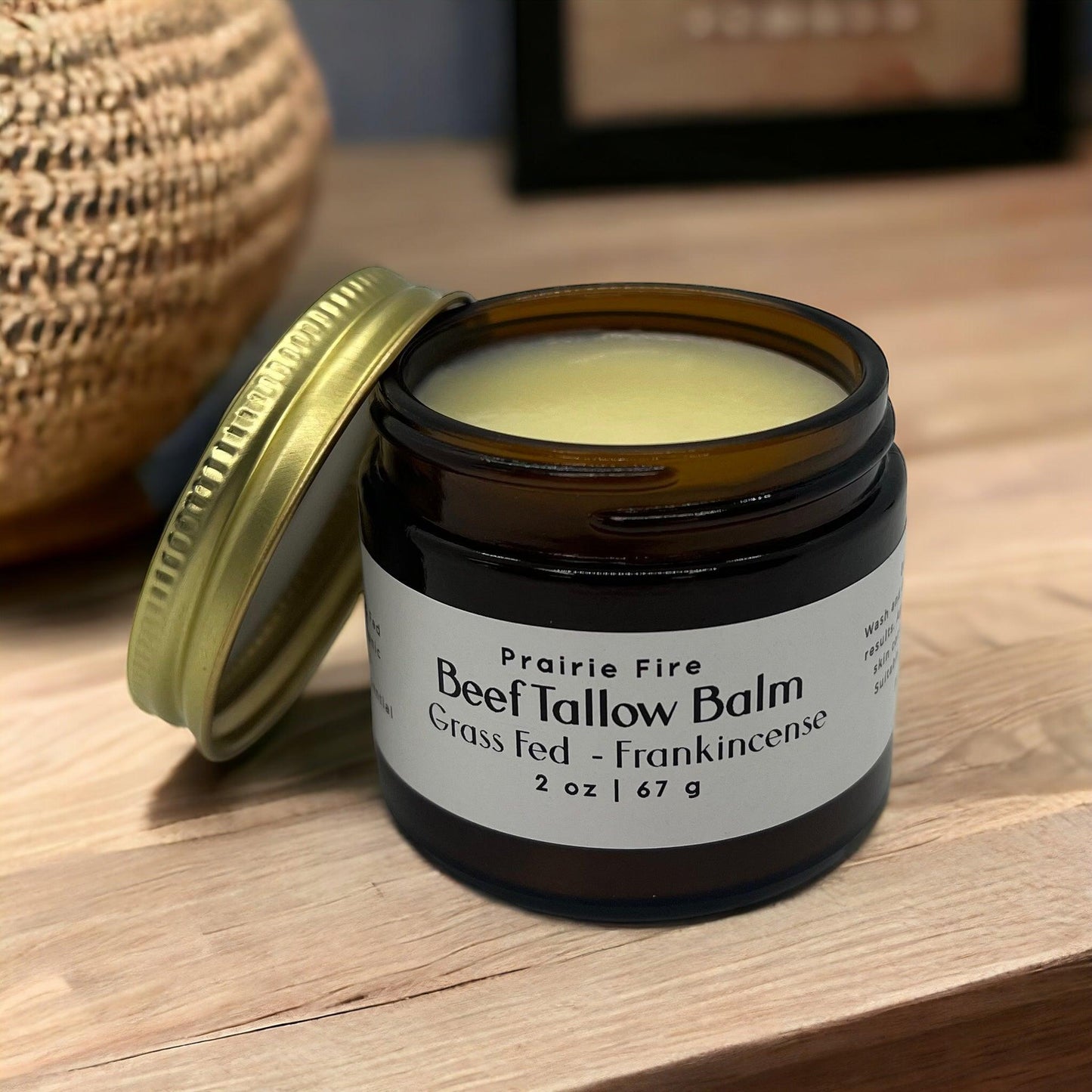 Organic beef tallow balm by Prairie Fire Tallow, 2 oz, moisturizing skin care lotion made in the USA with grass-fed, finished tallow.
