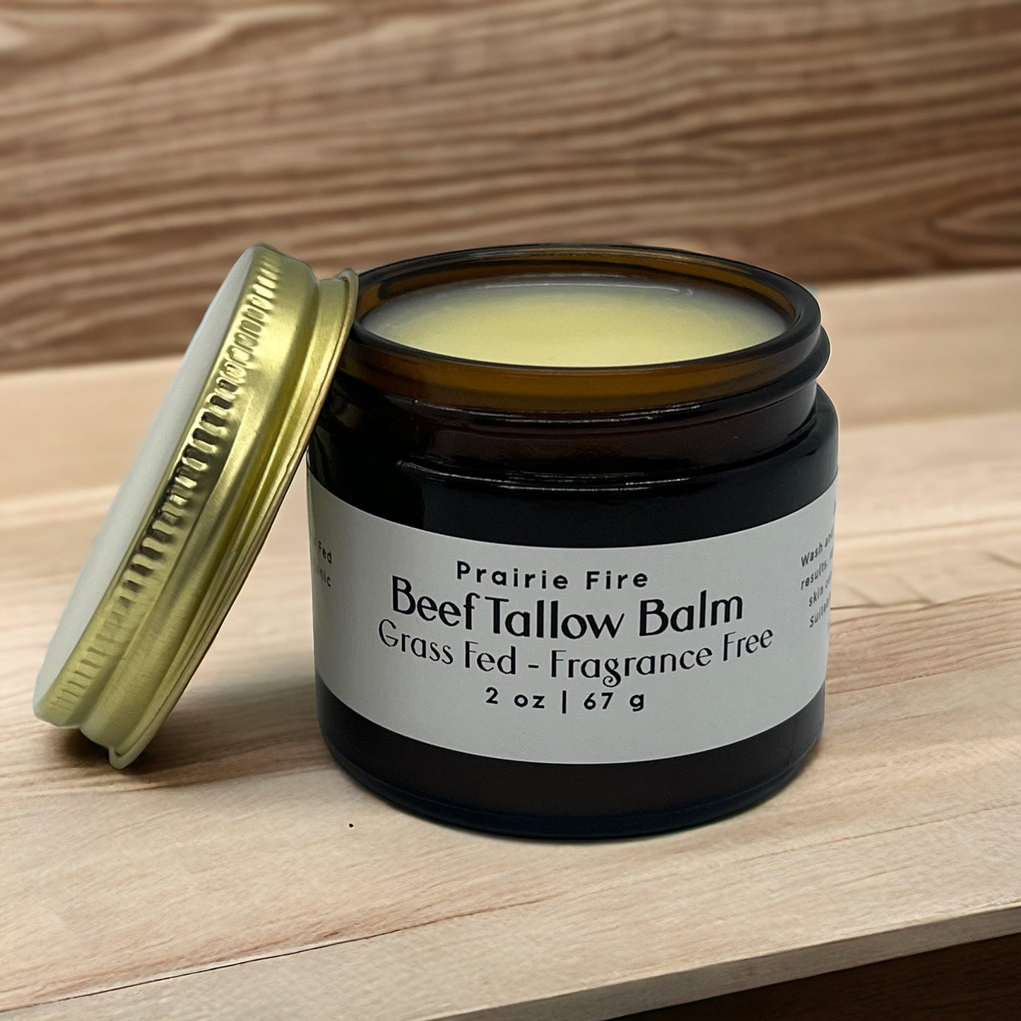 Prairie Fire Tallow Beef Tallow Balm 2 oz moisturizer, organic grass-fed, fragrance-free, made in USA, nourishing skin care.