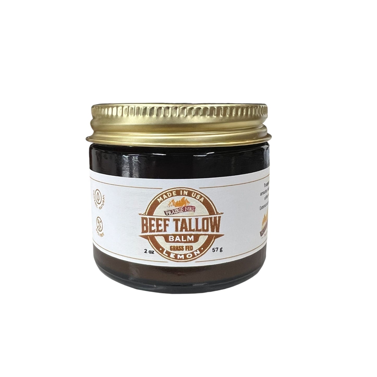 Prairie Fire Tallow Beef Tallow Balm 2 oz moisturizer, organic grass-fed, fragrance-free skin care, made in the USA.