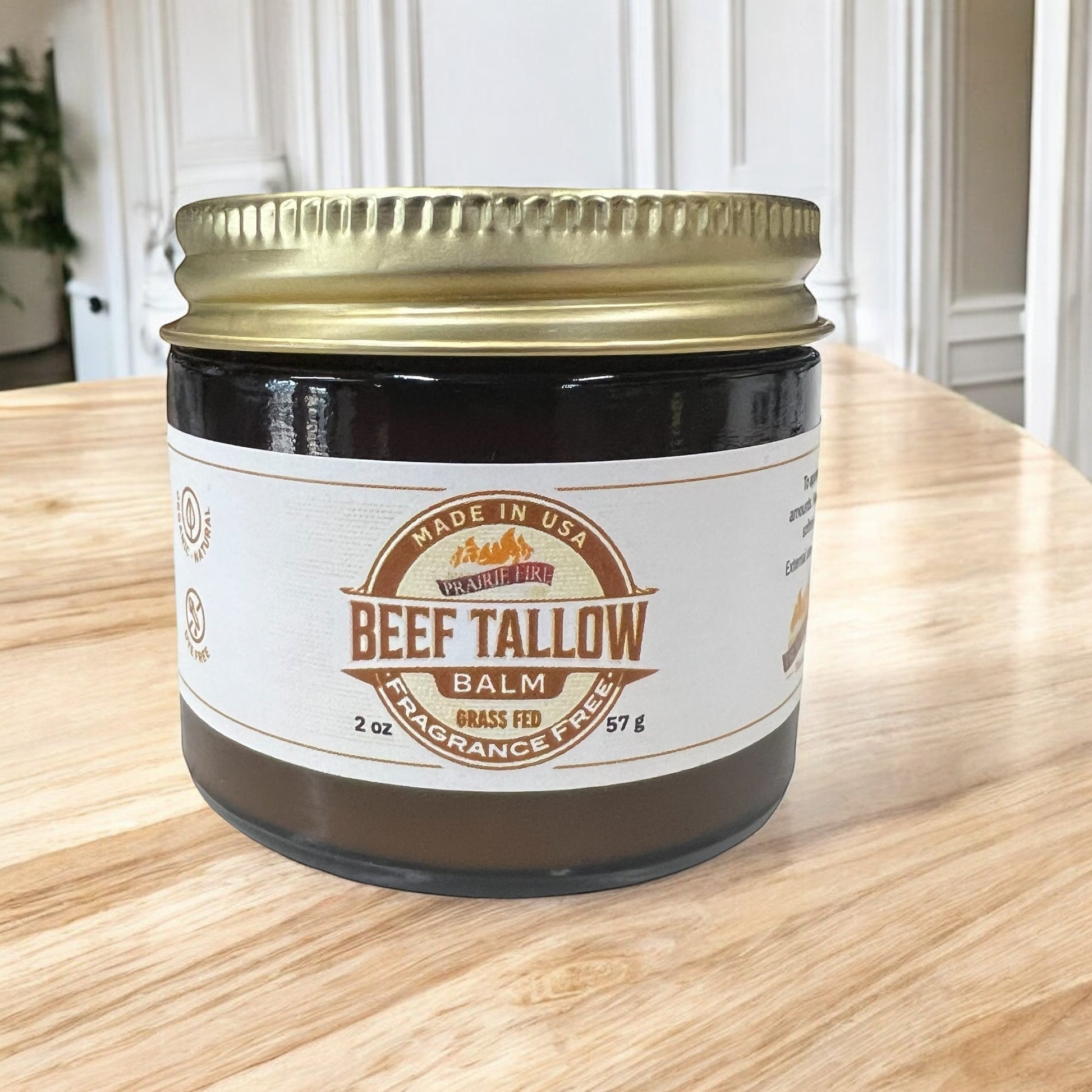 Prairie Fire Tallow Beef Tallow Balm, 2 oz, organic grass-fed, fragrance-free moisturizer for nourishing skin care.