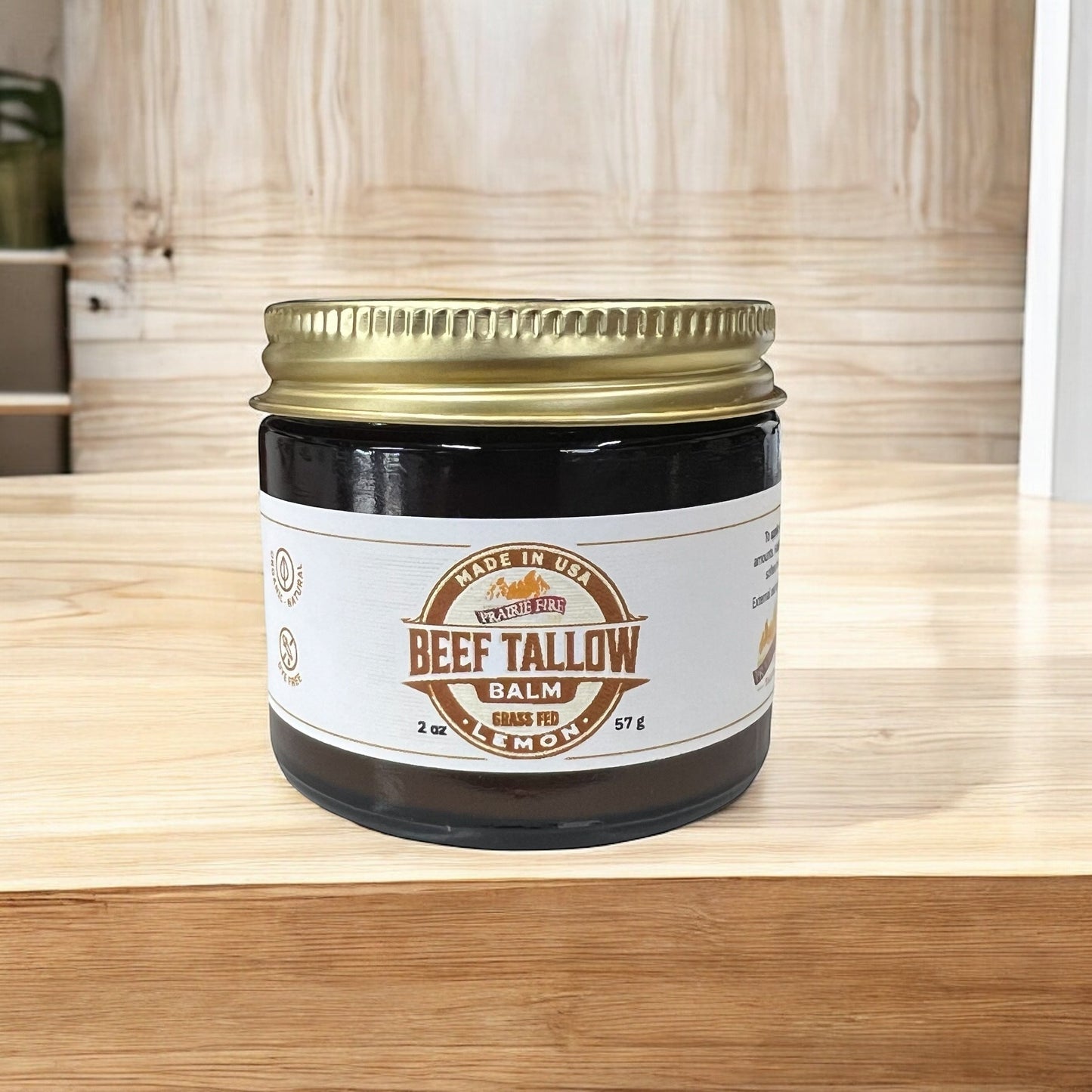 Prairie Fire Tallow Beef Tallow Balm 2 oz moisturizer, organic grass-fed, fragrance-free skin care product, made in USA.