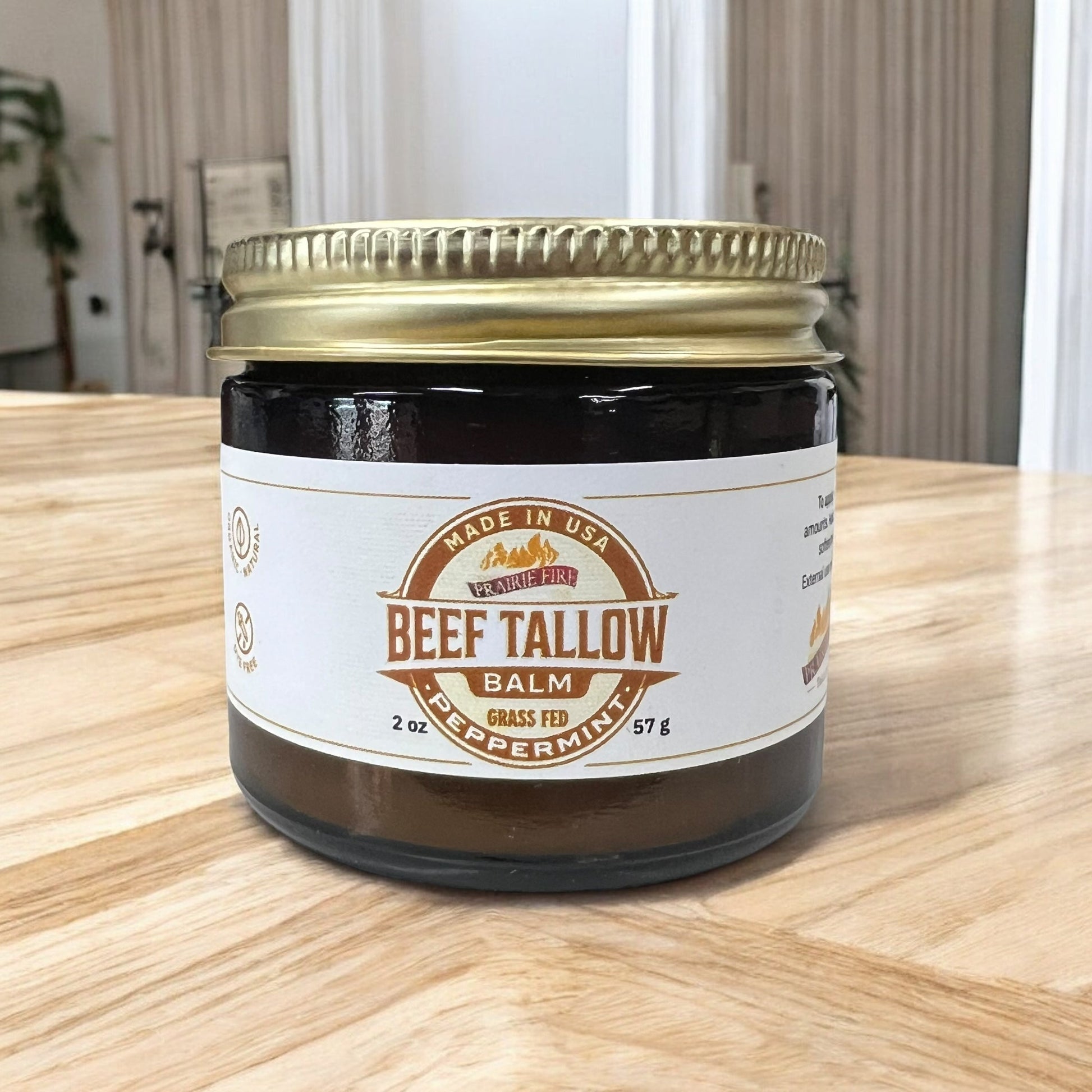 Prairie Fire Tallow Beef Tallow Balm, 2 oz, organic, grass-fed, fragrance-free moisturizing lotion for skin care.