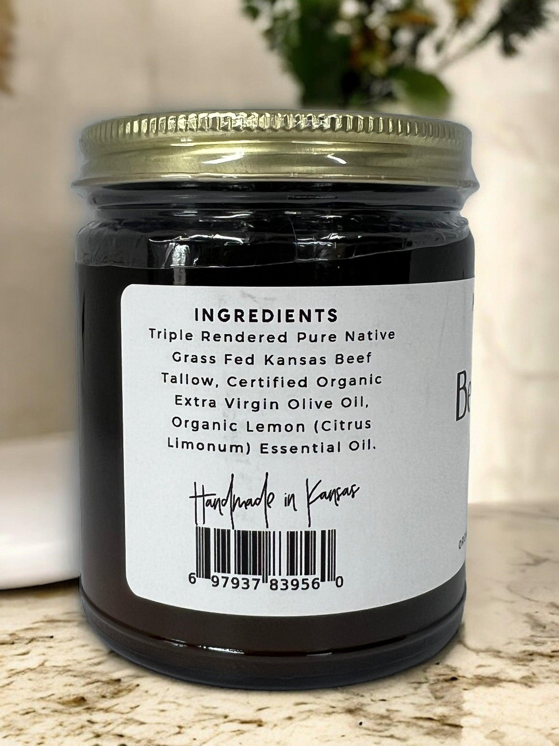 Prairie Fire Tallow Beef Tallow Balm 4 oz jar, organic grass-fed, fragrance-free moisturizer for skin care.