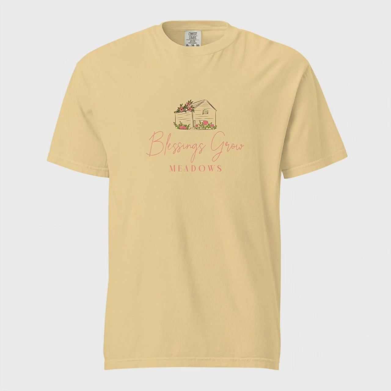 Blessings Grow Meadows Logo Unisex Garment-Dyed Heavyweight T-shirt Studio Video