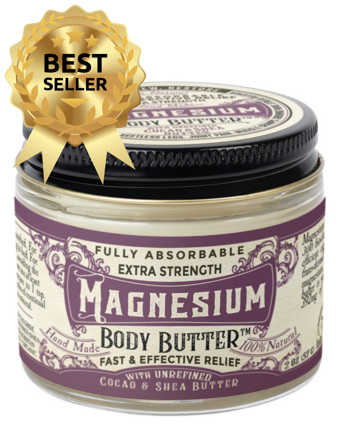 Creamy magnesium body butter by Roots and Leaves LLC, shown in a jar with a smooth, rich texture ideal for nourishing skin.
