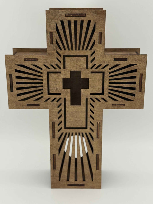 Radiant Cross Wall Art - Illuminated Laser Engraved Wooden Spiritual Decor - C2 Creations LLC ~ Blessings Grow Meadows