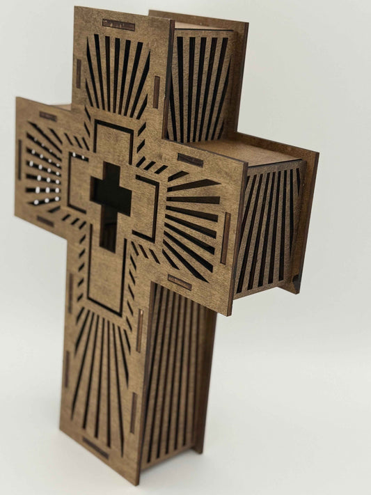 Radiant Cross Wall Art - Illuminated Laser Engraved Wooden Spiritual Decor - C2 Creations LLC ~ Blessings Grow Meadows