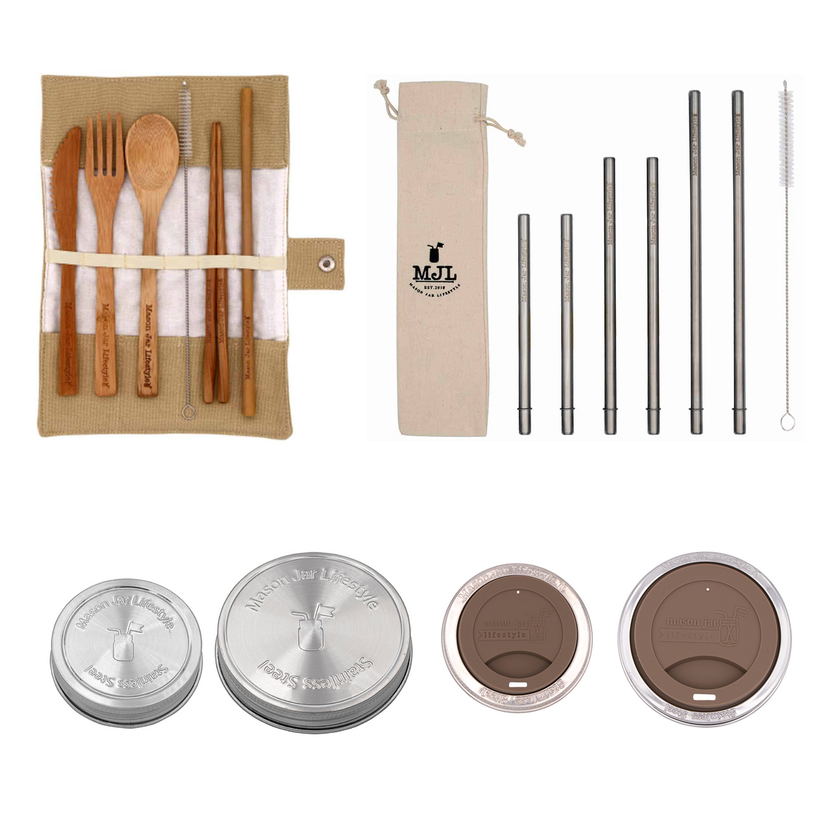 Zero waste starter kit for Mason Jars by Mason Jar Lifestyle, includes reusable lids, jars, and eco-friendly accessories.