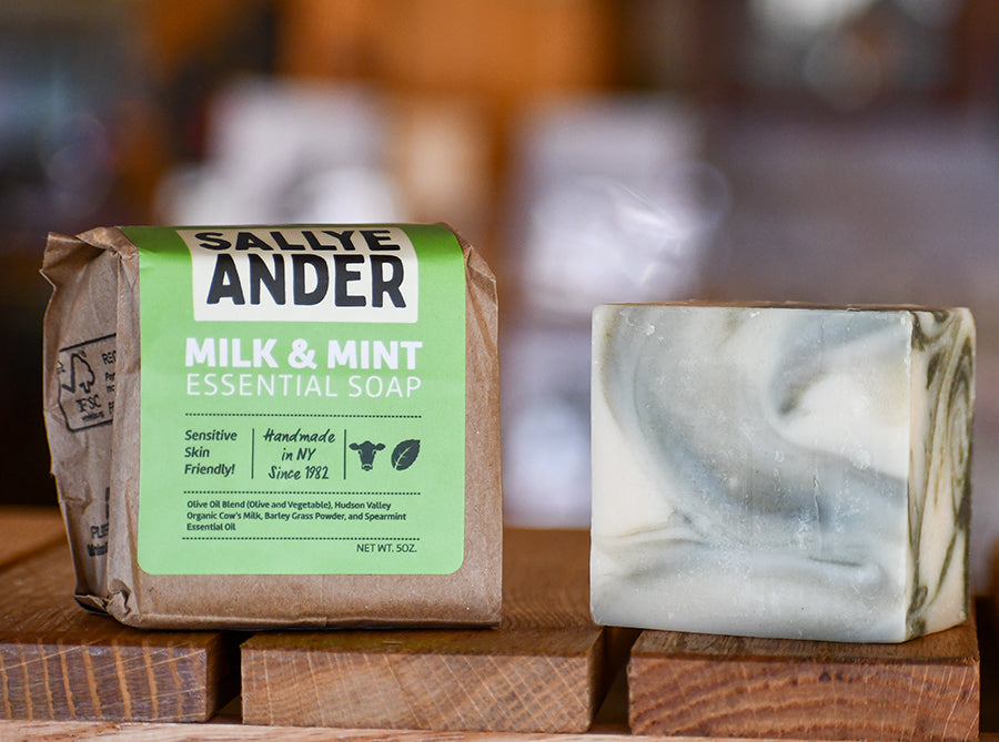 Milk and Mint Swirls Soap by Red Apple Farm, 5 oz, showcasing a creamy soap with mint and milk swirl design.