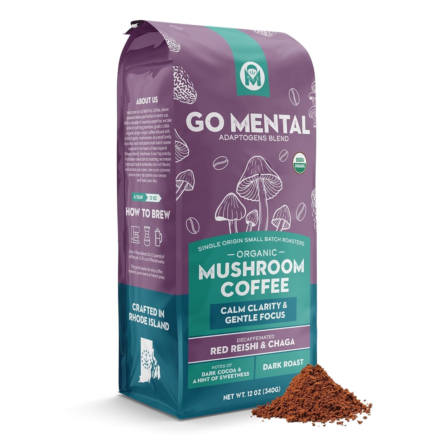 Decaffeinated Red Reishi & Chaga Mushroom Coffee Adaptogens Blend - GO MENTAL MUSHROOM COFFEE ~ Blessings Grow Meadows