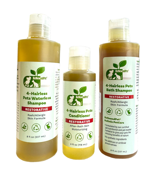4-HAIRLESS PETS RESTORATIVE SHAMPOO, WATERLESS & CONDITIONER - Blessings Grow Meadows