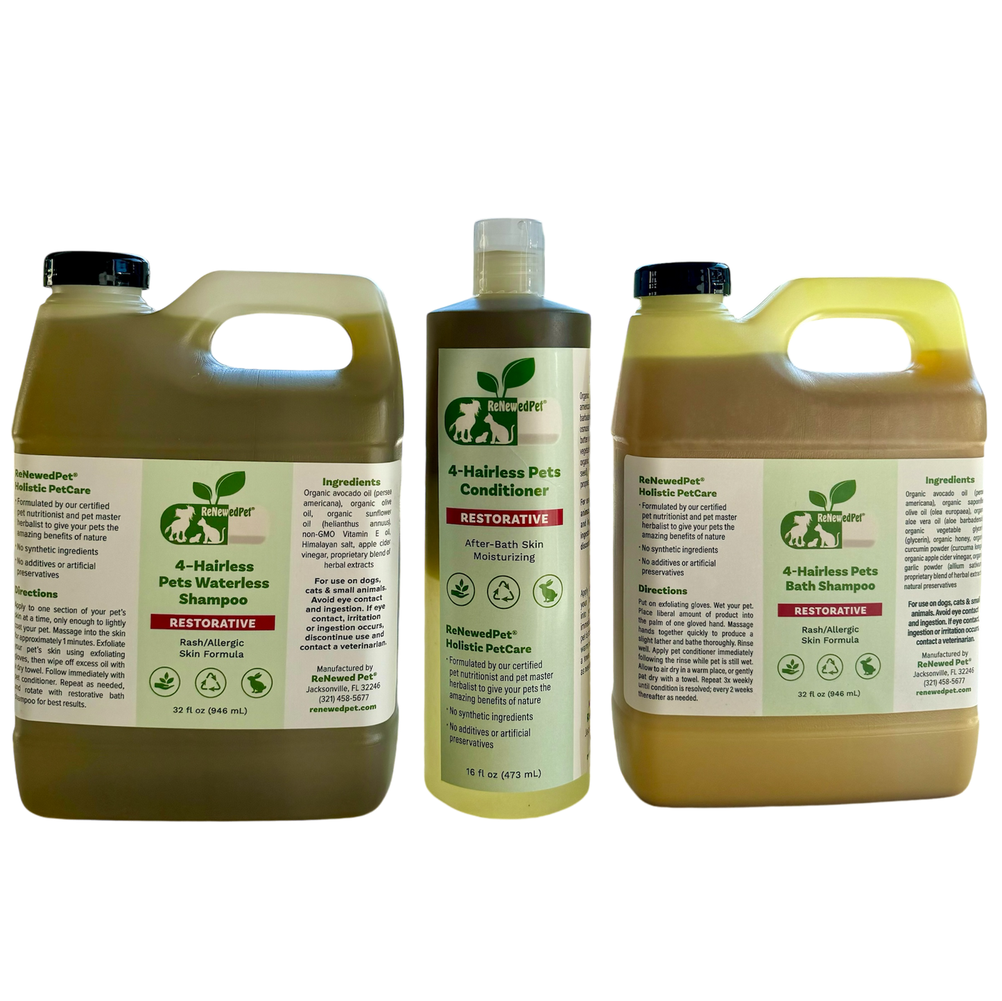 4-HAIRLESS PETS RESTORATIVE SHAMPOO, WATERLESS & CONDITIONER - Blessings Grow Meadows