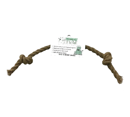 Natural hemp dog tug-toy from ReNewedPet's Fun Stuff! Durable, eco-friendly hemp toy for active play with dogs.