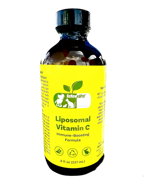 ReNewedPet Immune Health Liquid Pet Vitamin C bottle showing the 1 oz size for immune support in pets.
