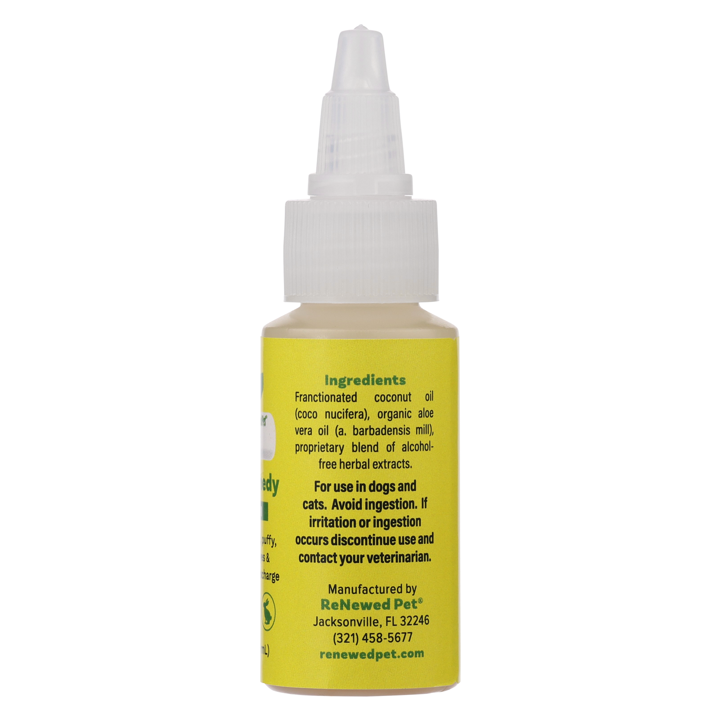 ReNewedPet herbal eye remedy drops in a 1 oz bottle for eye health and soothing relief for pets' eyes.