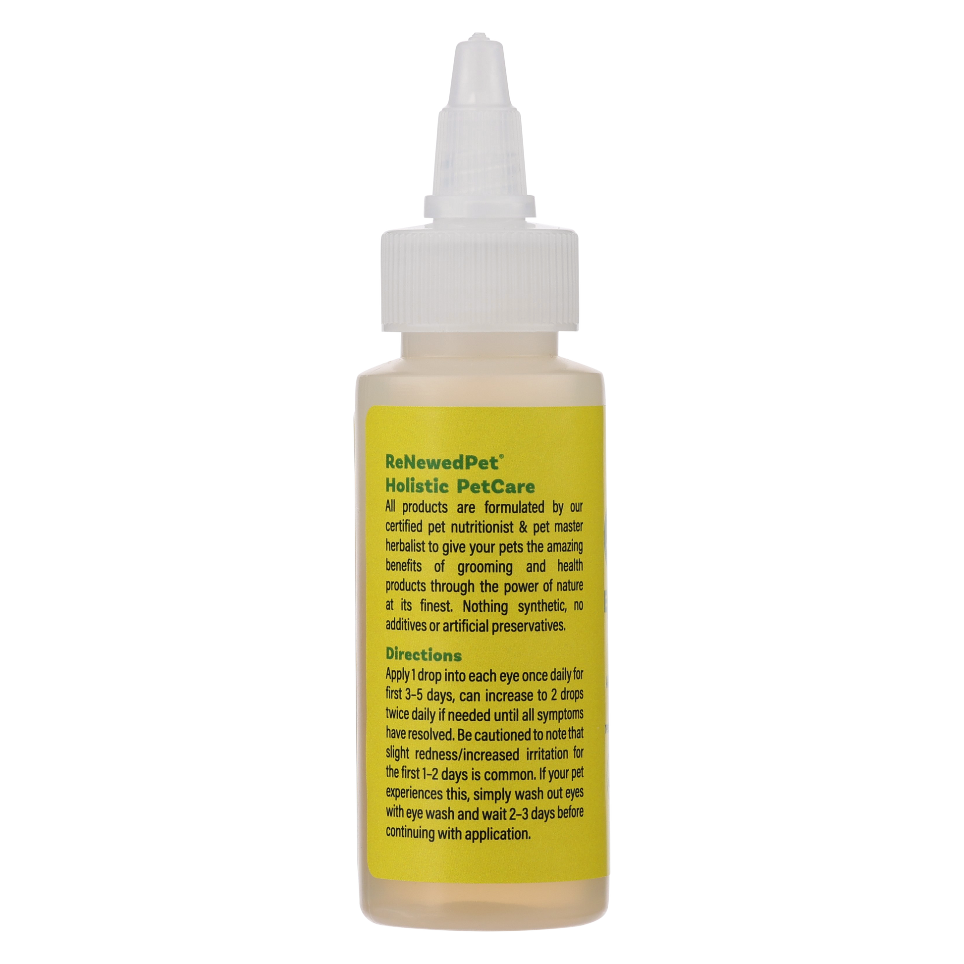 ReNewedPet herbal eye remedy drops in a 1 oz bottle, designed to promote eye health and soothe irritated eyes.