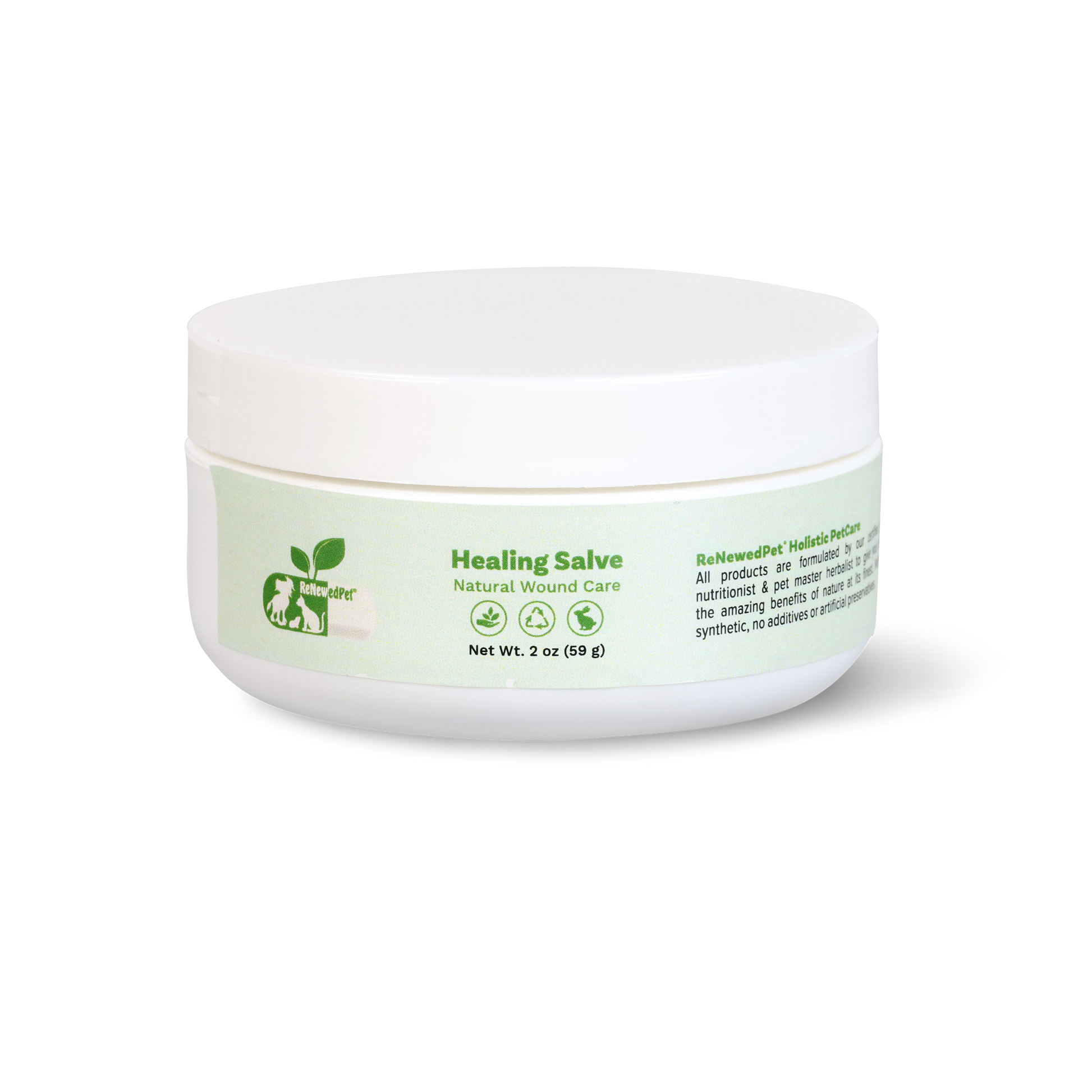 ReNewedPet Skin Health Healing Skin Salve in 1 oz jar, natural remedy for skin care and healing, for pets or skin irritations.