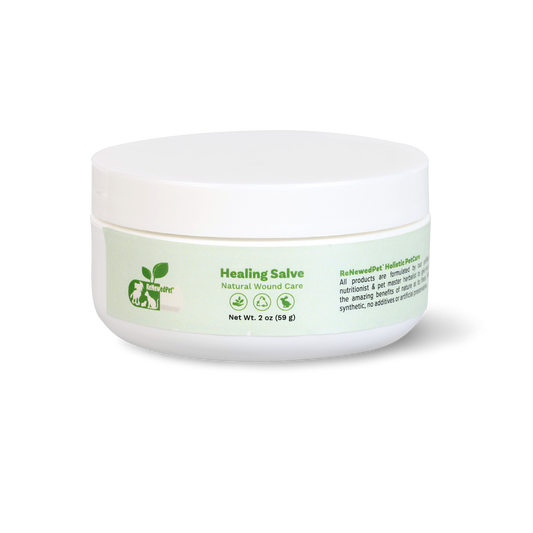 ReNewedPet Skin Health Healing Skin Salve in 1 oz jar, natural remedy for skin care and healing, for pets or skin irritations.
