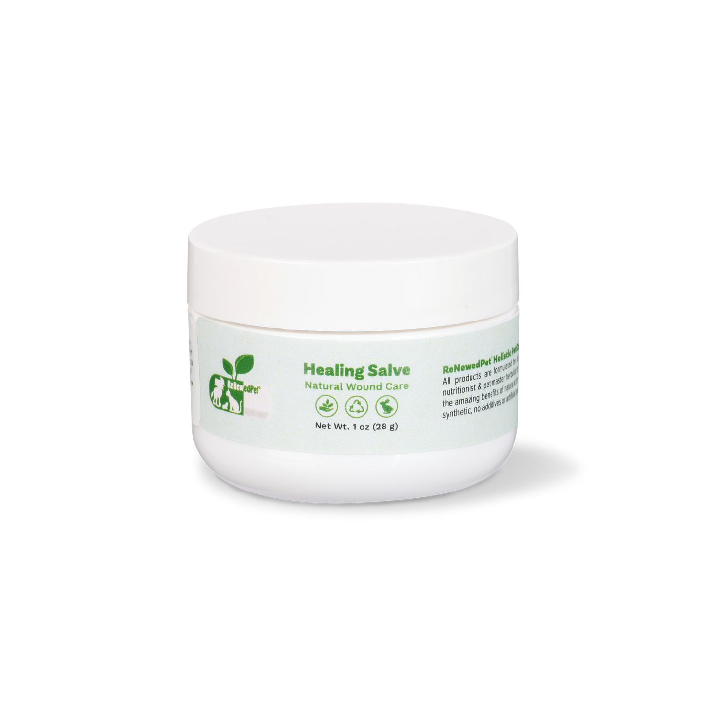 ReNewedPet Skin Health Healing Skin Salve in 1 oz jar, natural remedy for skin issues in pets and humans.