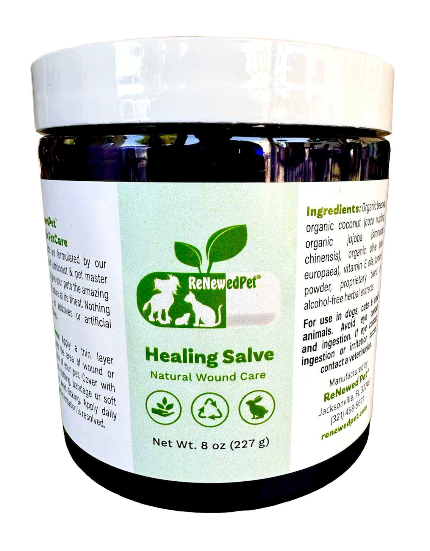 ReNewedPet Skin Health Healing Skin Salve in a 1 oz jar, natural remedy for skin healing and irritation relief.