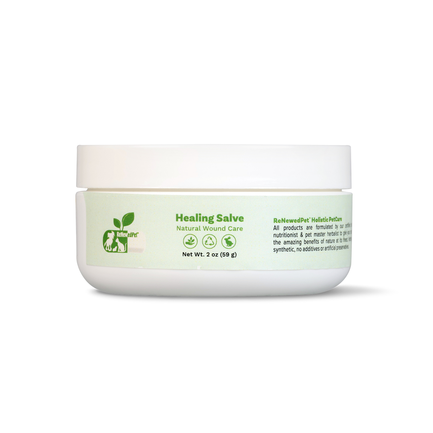 ReNewedPet Skin Health Healing Skin Salve in a 1 oz jar, natural skin care product for healing and soothing skin.