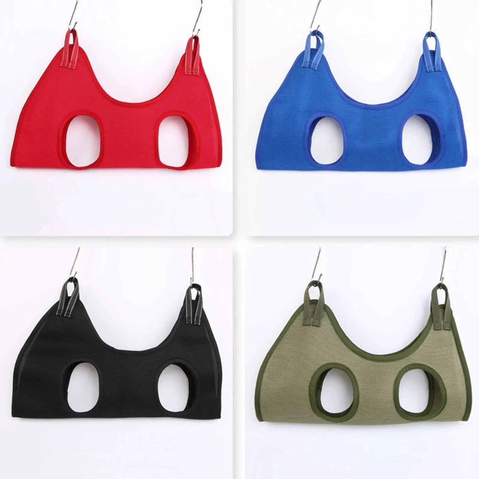 ReNewedPet pet grooming sling shown with soft straps and adjustable features for easy grooming of cats and dogs.
