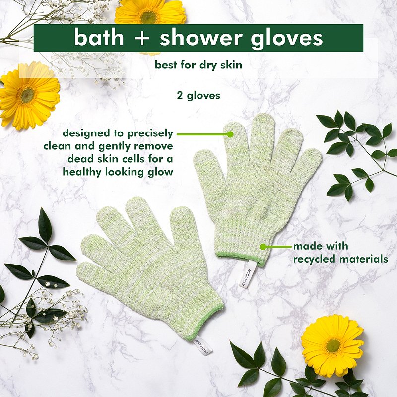 Pair of ReNewedPet exfoliating bath gloves for pet grooming, soft and durable for gentle, effective cleaning.