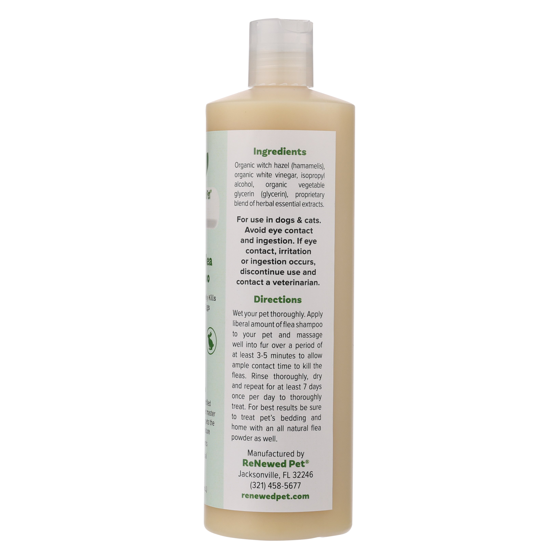ReNewedPet Herbal Flea Shampoo for pets, 8 oz, natural pet health grooming product with herbal ingredients.