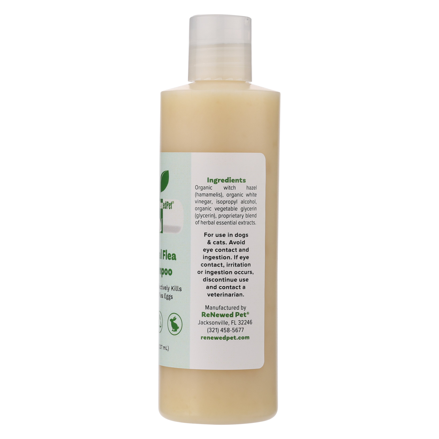 ReNewedPet Herbal Flea Shampoo for pets, 8 oz, natural pet health grooming product with herbal ingredients.