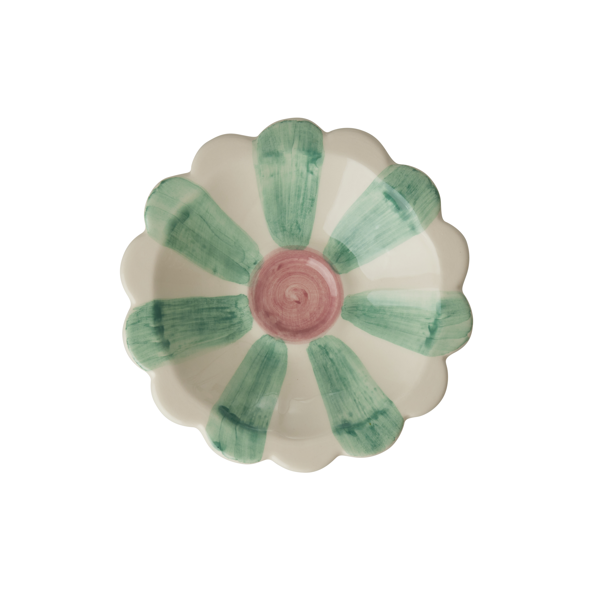 Ceramic Flower Dipping Bowl with Soft Green Hand Painted Stripes - Blessings Grow Meadows -