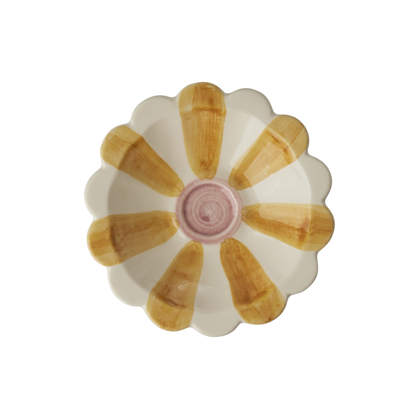 Ceramic Flower Dipping Bowl with Yellow Hand Painted Stripes - Blessings Grow Meadows -